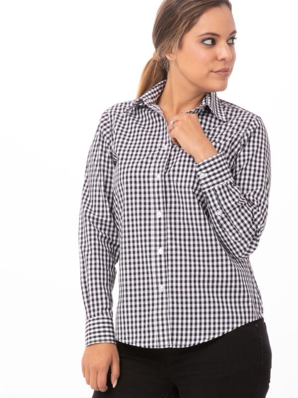 Classic Black & White Gingham Button-Up Shirt Size Small